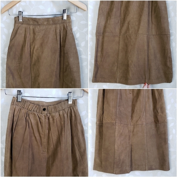 Vintage Genuine Leather High Rise Pencil Skirt Jacqueline Ferrar Brown Small - Picture 4 of 8
